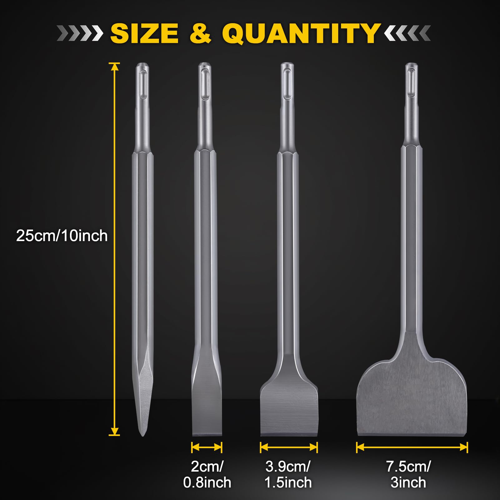 LEONTOOL 4 PCS SDS-Plus Chisel Set, 40CR Steel Rotary Hammer Drill Chisel Bits, Point Flat Thinset Scaling Chisel - Image 3