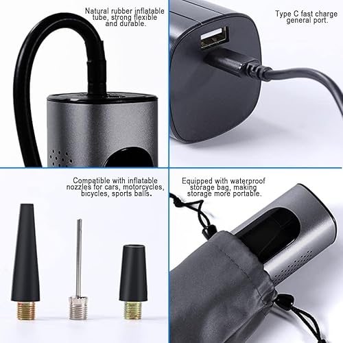 Miniatura 4 de Bomba de compresor de aire portátil, inflador digital de neumáticos de 12 V 120 PSI con luz LED, 3 boquillas para coche, bicicleta, motocicleta,