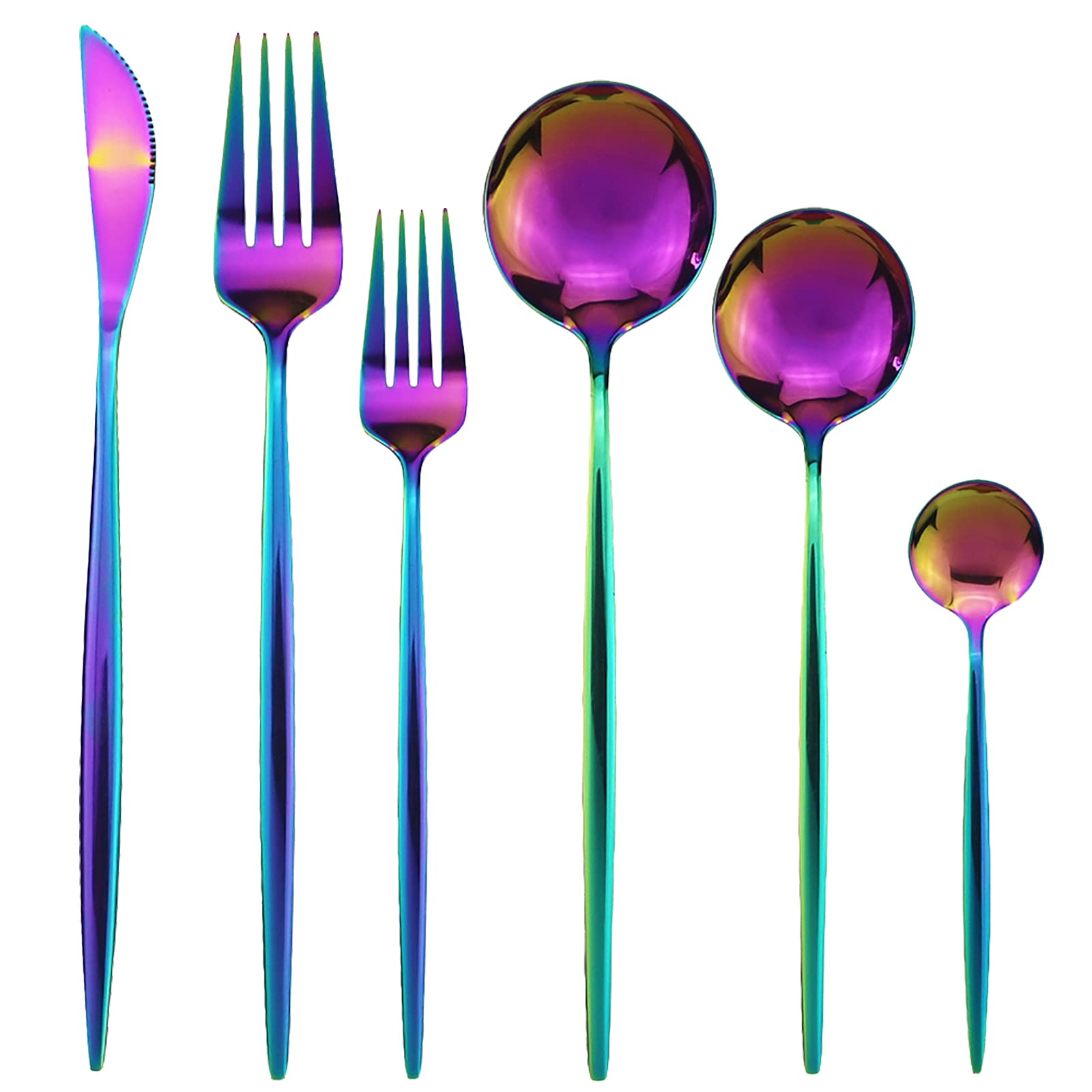 Rainbow - Juego de cubiertos de 36 piezas para cubiertos con espejo pulido, cubiertos de acero inoxidable 18/0 para casa, cocina, fiesta, hotel, restaurante, servicio de boda para 6