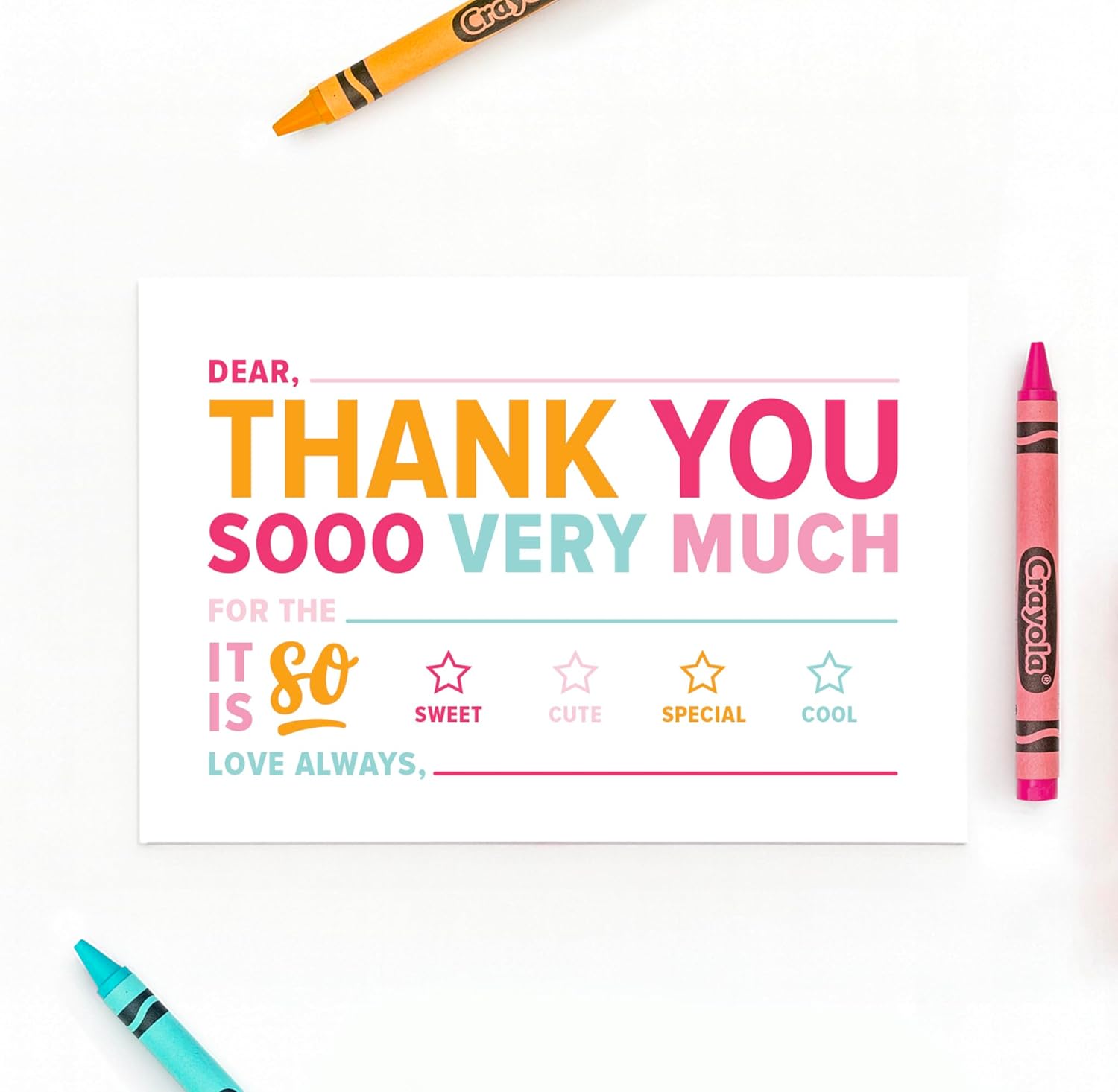 25-Pack Kids Fill-in-the-Blank Thank You Cards with White Envelopes - 4x6 Double-Sided Postcards | Fun and Colorful Design for Birthdays, Holidays, and More (Bright) - Image 3