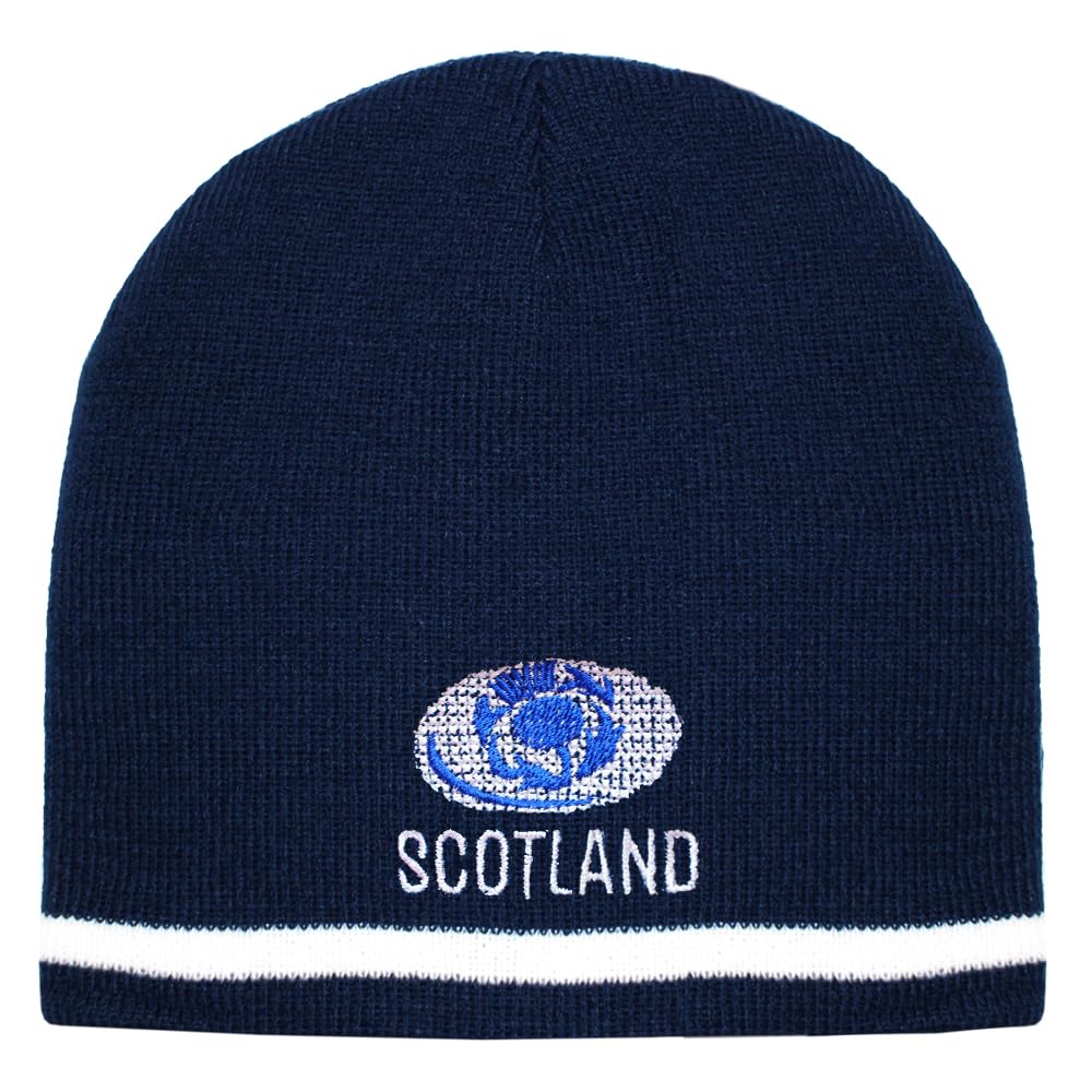TeddyT's Scotland Thistle Rugby Ball Embroidered Navy Blue Scotland Beanie Hat