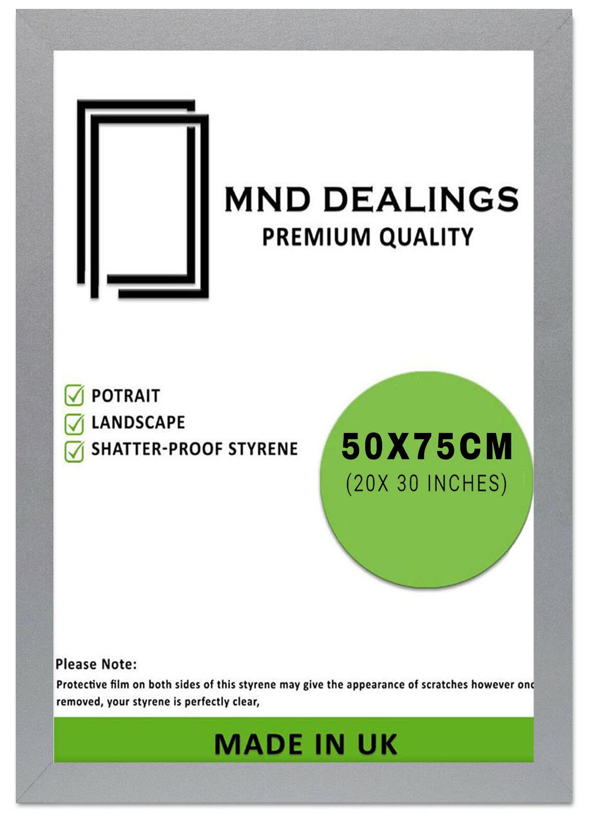 MND Dealings New Lifestyle Silver 50x75cm Poster Frame - MDF Wood and Polished Perspex-Handcrafted for Gallery Family PhotoPortrait Anniversary/Birthday/Wedding/Gifting (Silver)