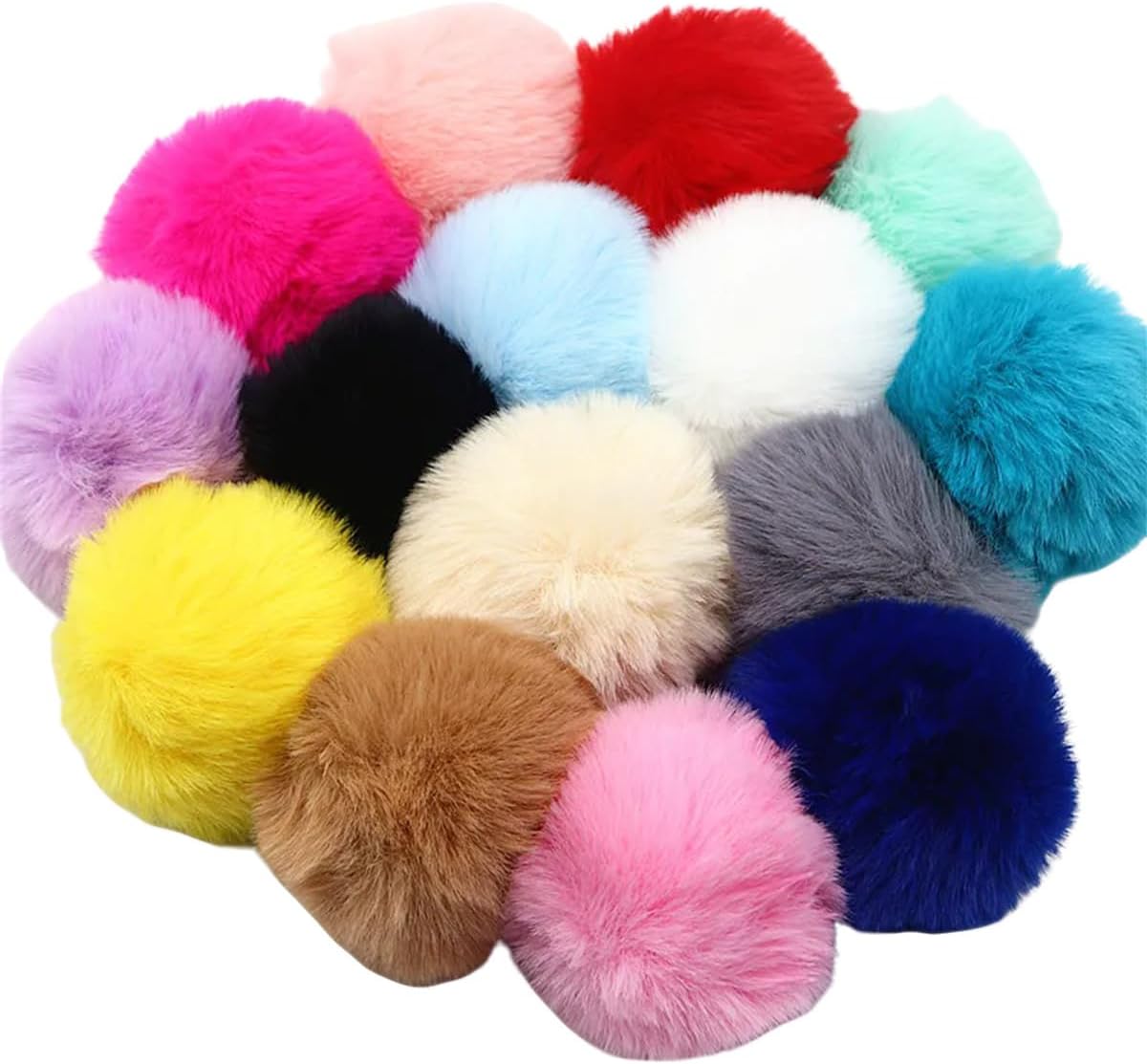 50PCS Faux Fur Pom Pom for Men Women, 2.36in Fluffy Pompoms with Elastic Loop