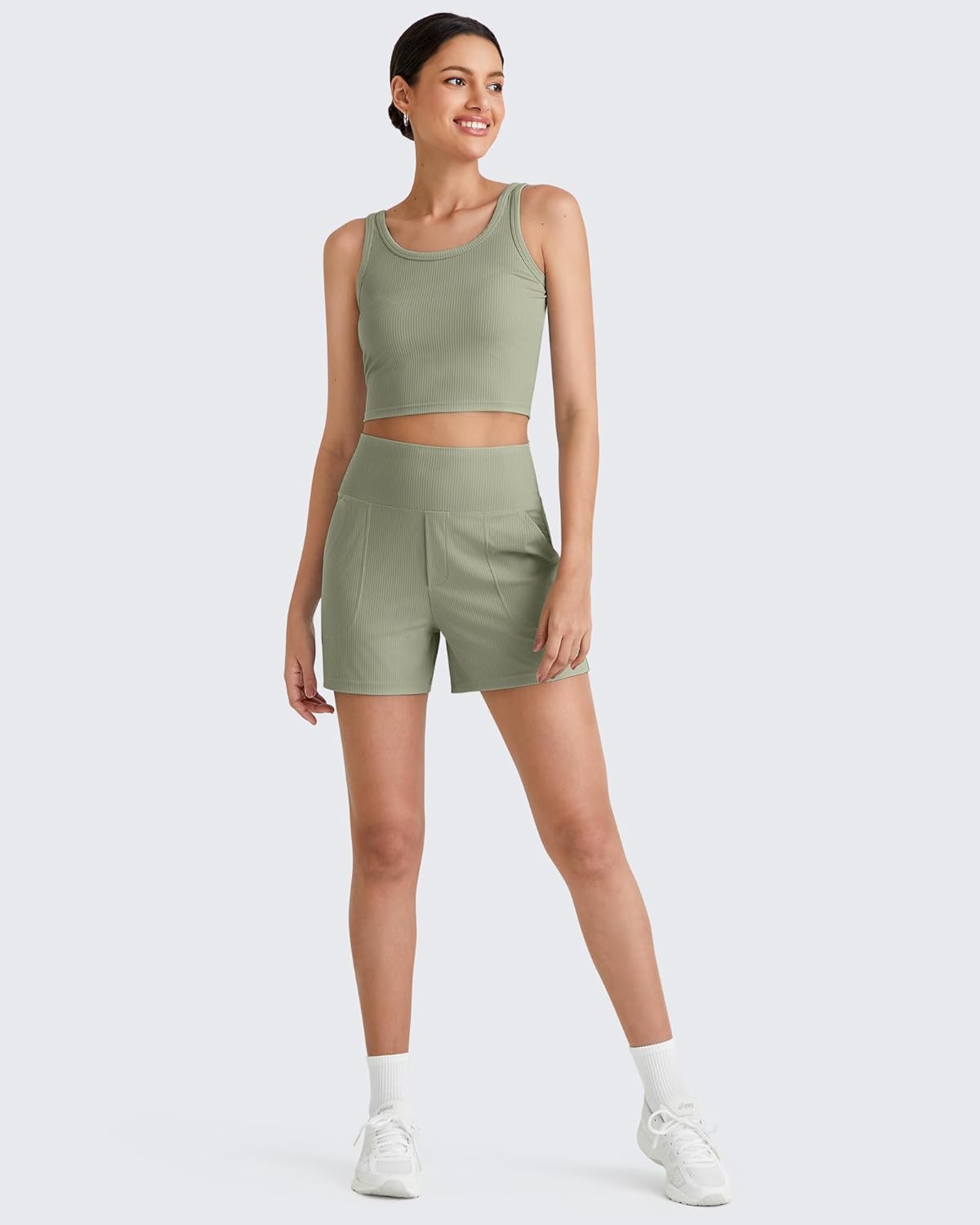 G4Free Comfy Ribbed Womens Shorts Dressy Casual High Waisted Athletic Lounge Trouser Shorts with Side Pockets - Image 6