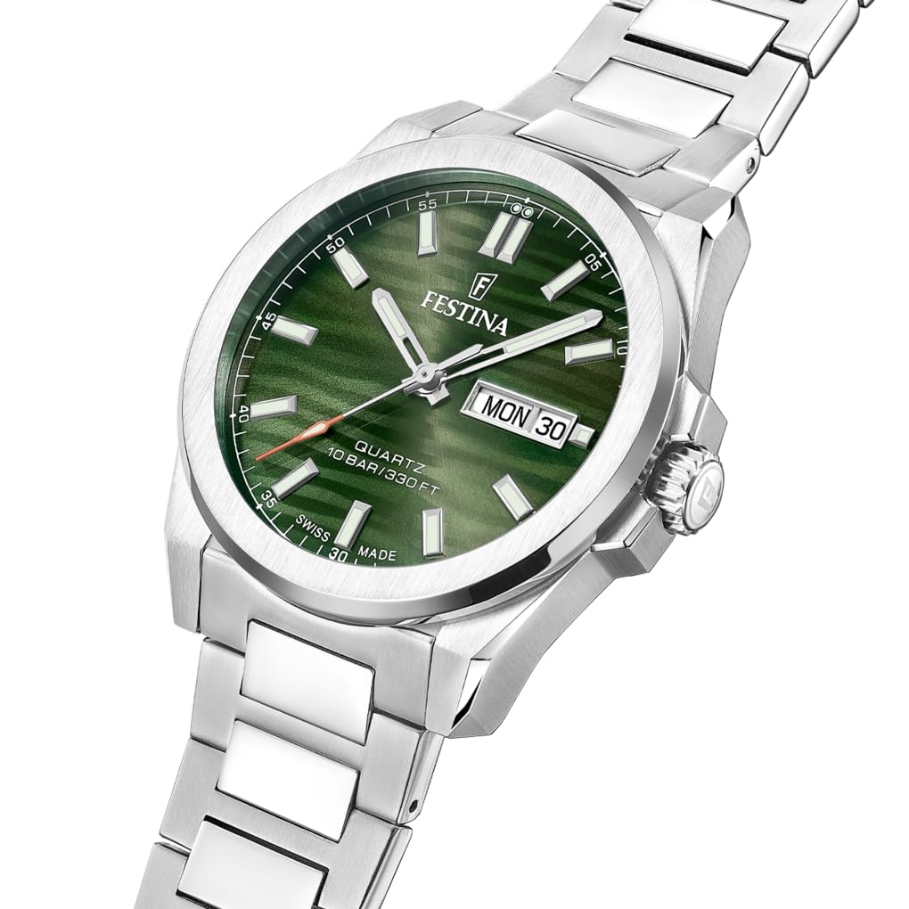 Festina Swiss Made Reloj Hombre Analógico de Acero Inoxidable 316l Plateado