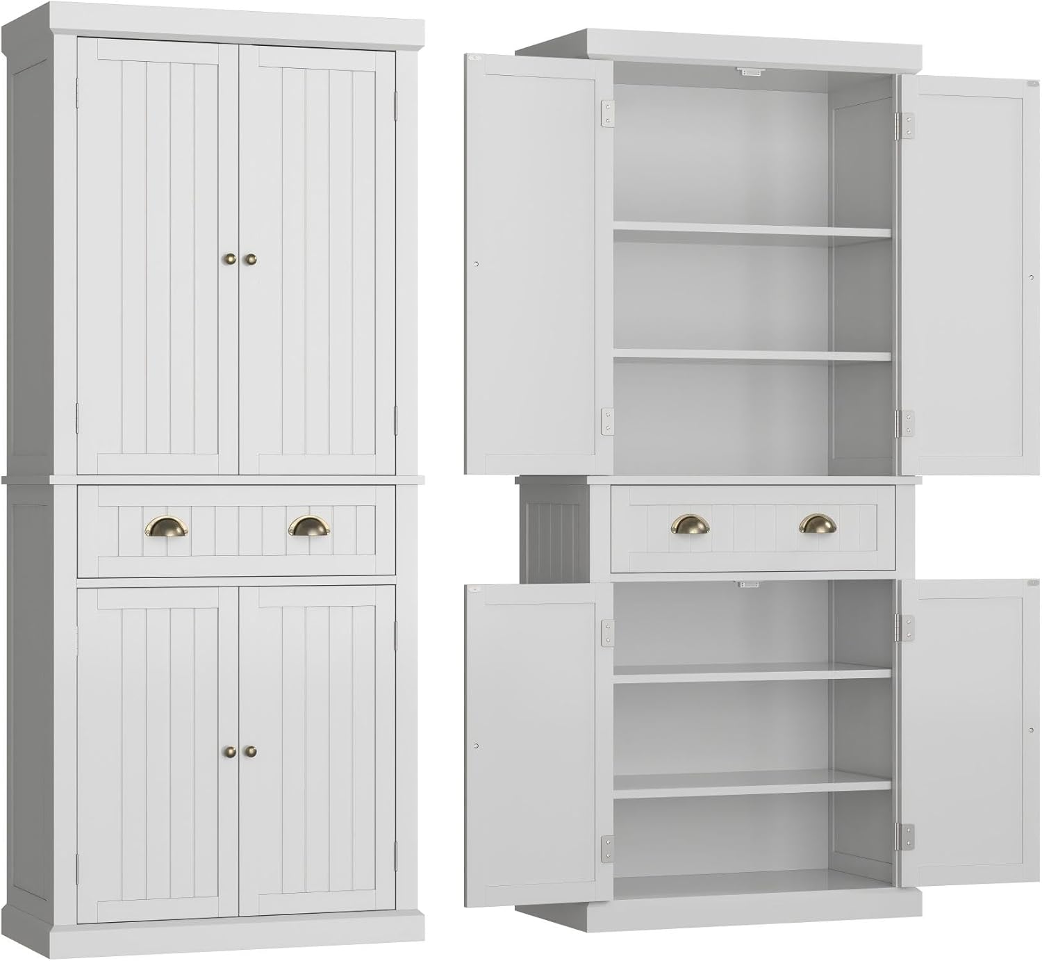 72" Kitchen Pantry,Tall Storage Cabinets with Doors and Shelves,Freestanding Pantry Cabinet for Bathroom,Dining Room and Living Room (Cream White)