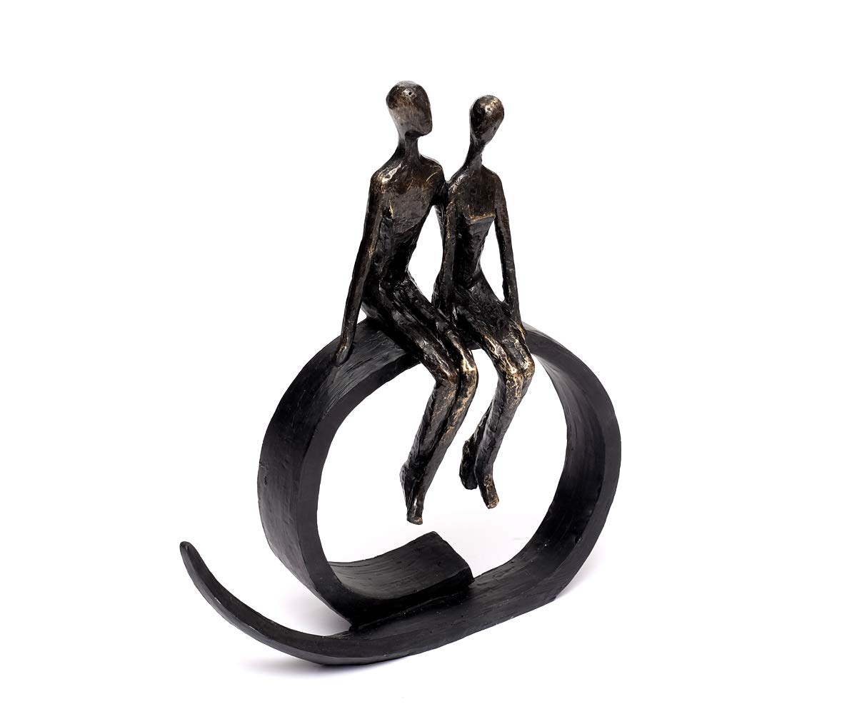 Scultura di design con coppia di innamorati, in poliresina, seduta, in bronzo, ideale come regalo