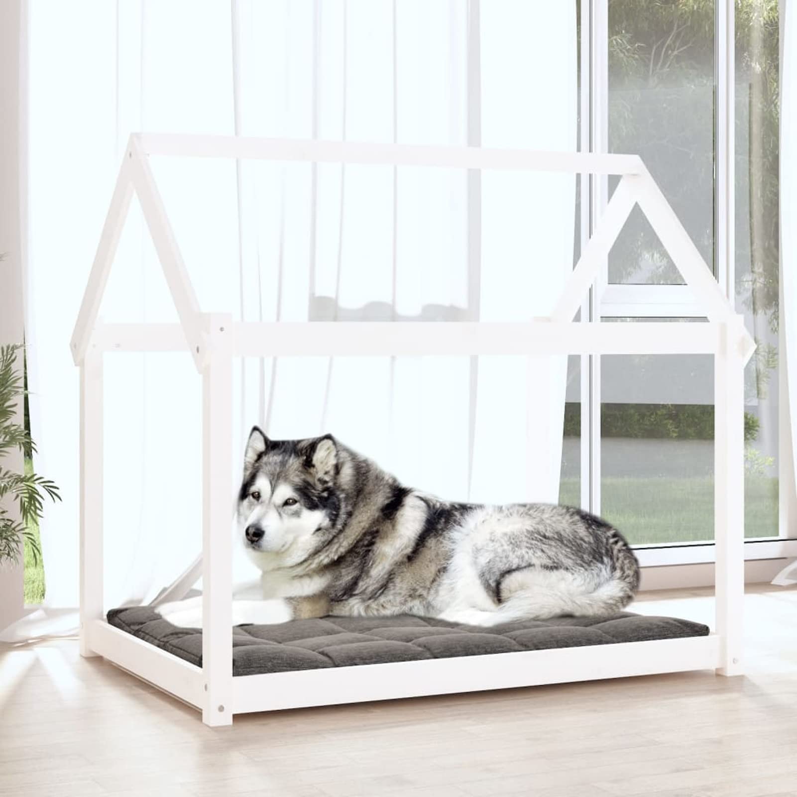 Homgoday Białe legowisko dla psa 111 x 80 x 100 cm z litego drewna sosnowego, wystrój klatki dla psa klatka dla psa wewnętrzna Kennel dla psów klatki dla psów na zewnątrz ogrodzenie dla psa