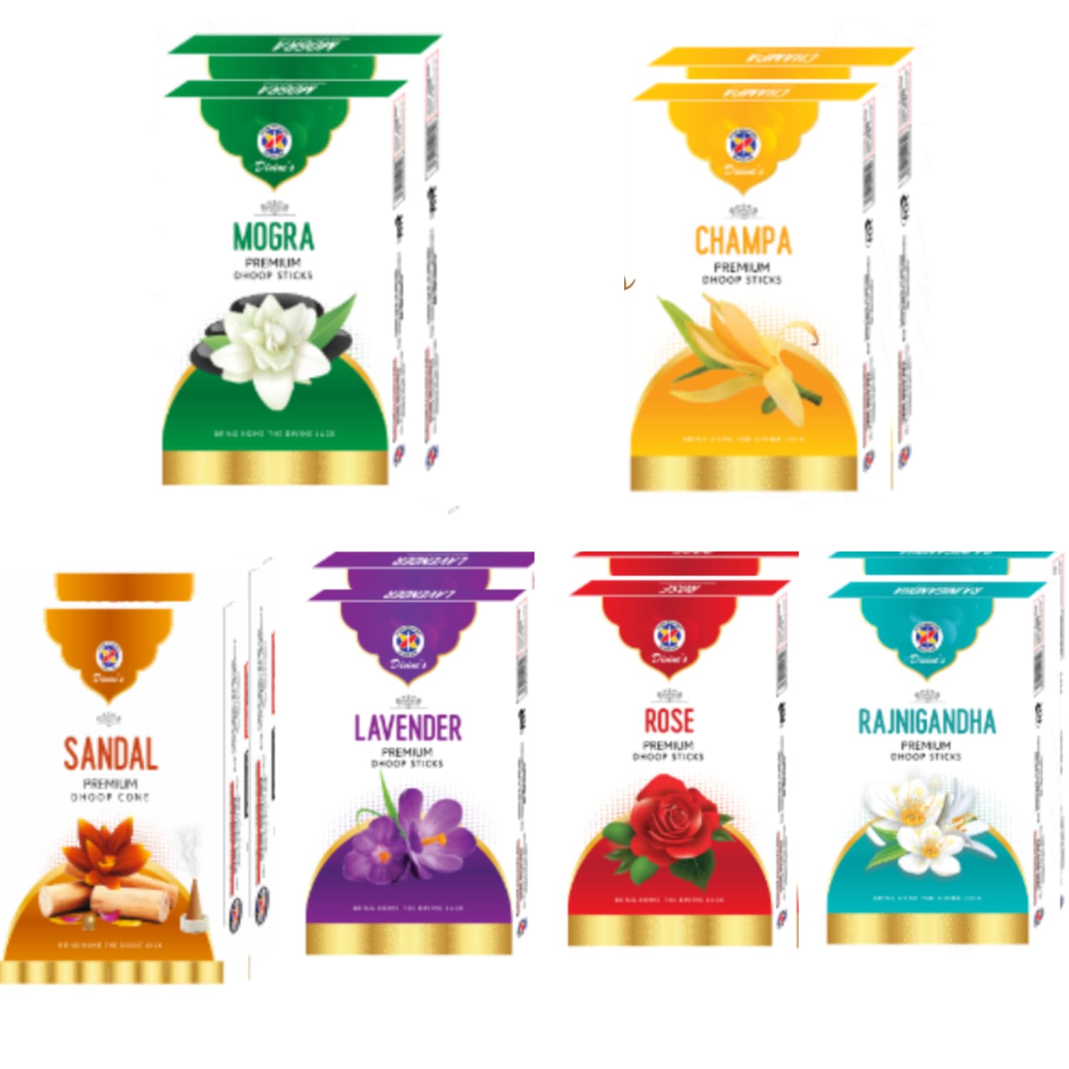 Divine's Dhoop Sticks Agarbatti Incense Stick Assorted Premium Bambooless Collection| 3 inches (Pack of 2,12 pcs Each) 6 diffrent Flavours