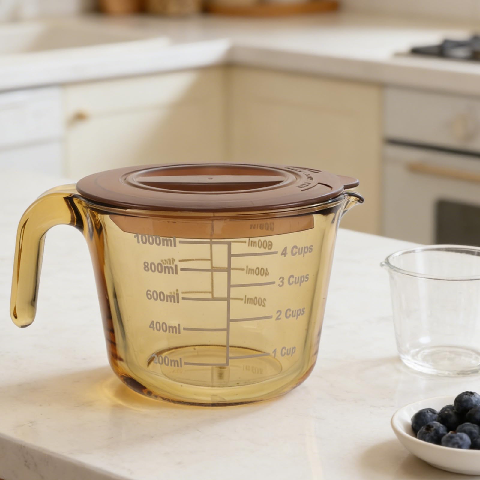 Misurino con Coperchio Giallo da 1000ml in Vetro Graduato