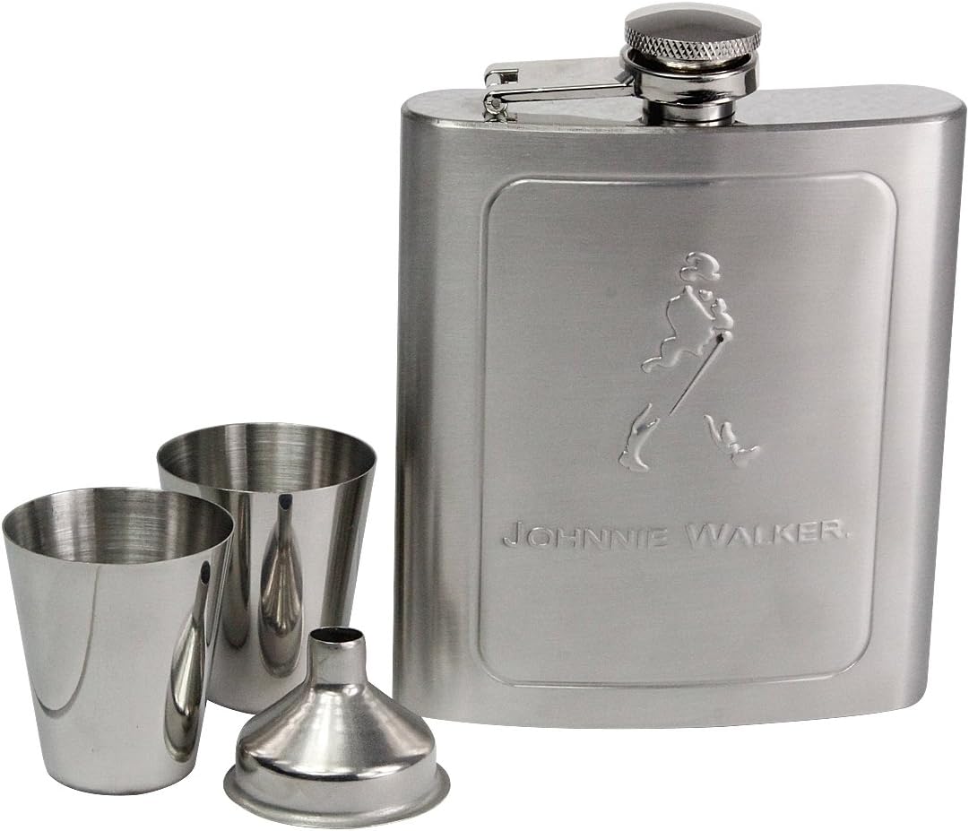7 Ounce Scotch Whiskey Stainless Steel Flask with Johnnie Walker Pattem