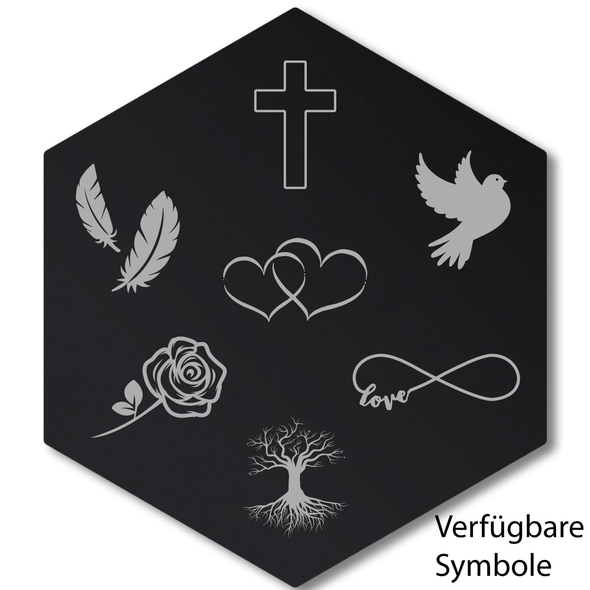 Personalisierter Sechseck Grabschmuck mit Foto Gravur - Acrylglas Schwarz Hochglanz 260 x 300 mm - wetterfest und wasserfest für Draußen und Innen, für Opa, Oma, Mama, Papa und Verstorbene