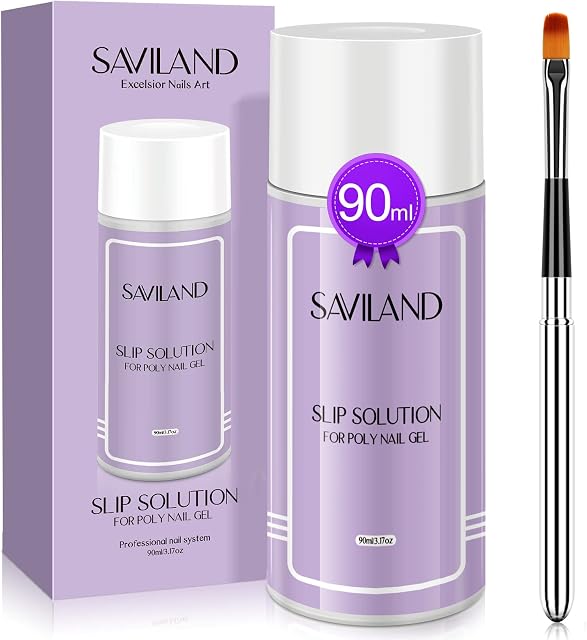 Saviland Slip Solution Kit - 90ml Poly Nail Gel Nail Extension Clear Liquid Solution Anti-stick Tools with Nail Art Brush Starter Kit for Poly Extension Nails Shaping Home DIY