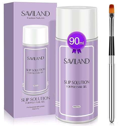 Saviland Solución deslizante de 3.0 fl oz para uñas de gel de polietileno con cepillo de uñas, kit de solución de gel líquido antiadherente para