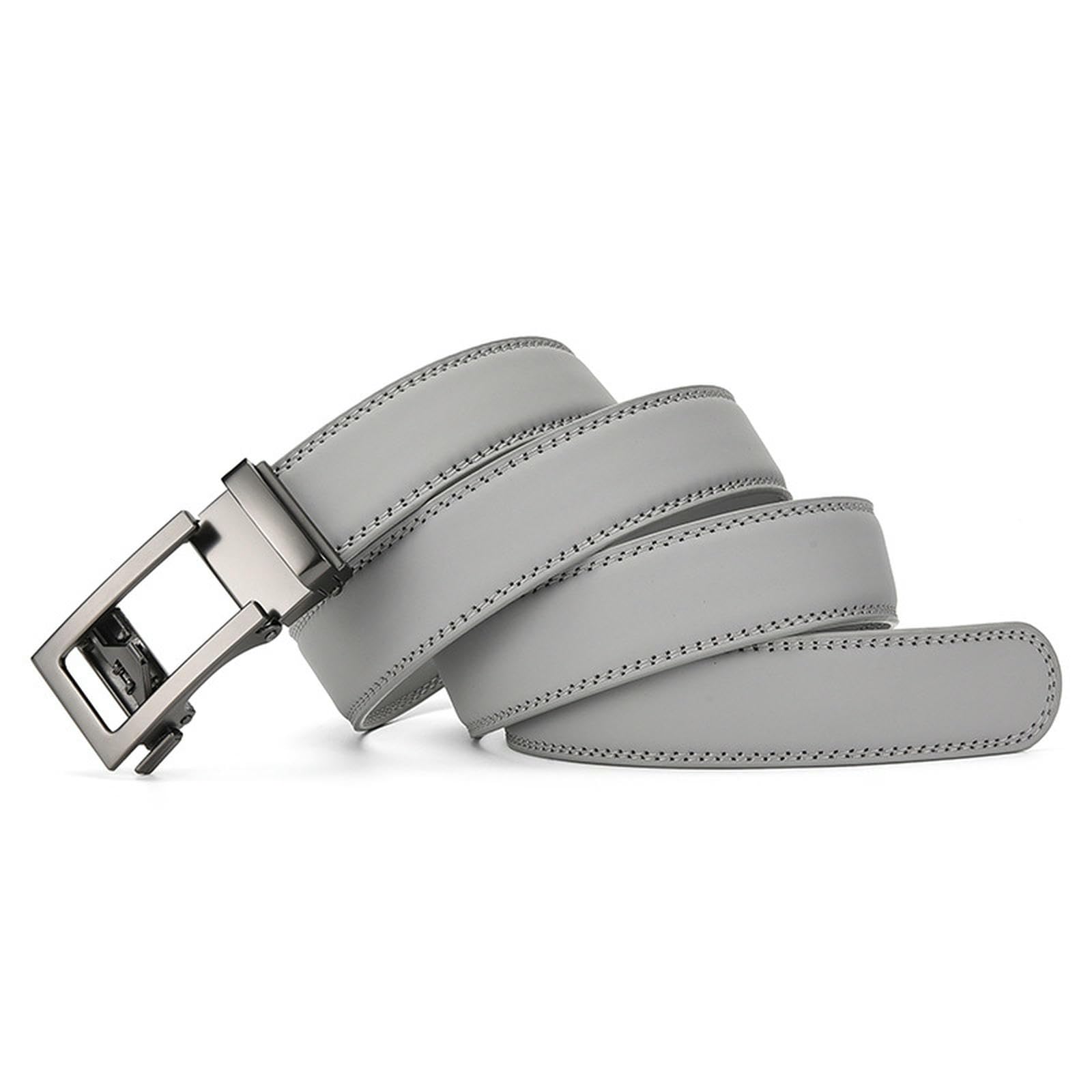 Cintura Uomo Cintura di Fibbia Automatica in Pelle Vera da Uomo - Elegante Cintura Casual E Formale per Abiti, Jeans, Pantaloni - Design Classico Regolabile-argento-grigio-125 Cm