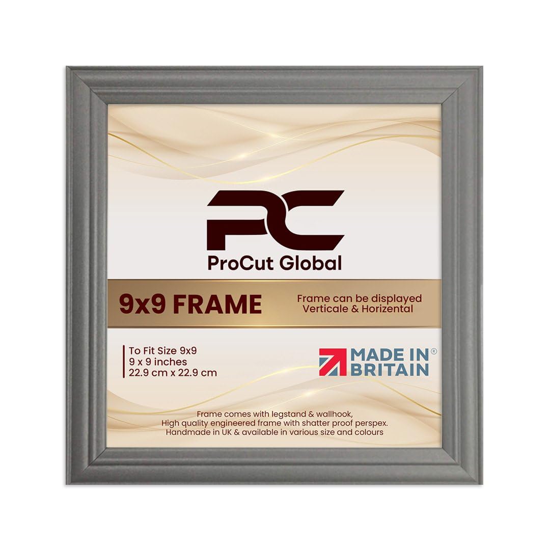 Procut Global 9X9 Dark Grey Picture Frames - Classic Wooden Photo Frame with Shatterproof Perspex for Wall or Tabletop - Perfect for Posters, Certificates & Prints - Sizes & Colors Available