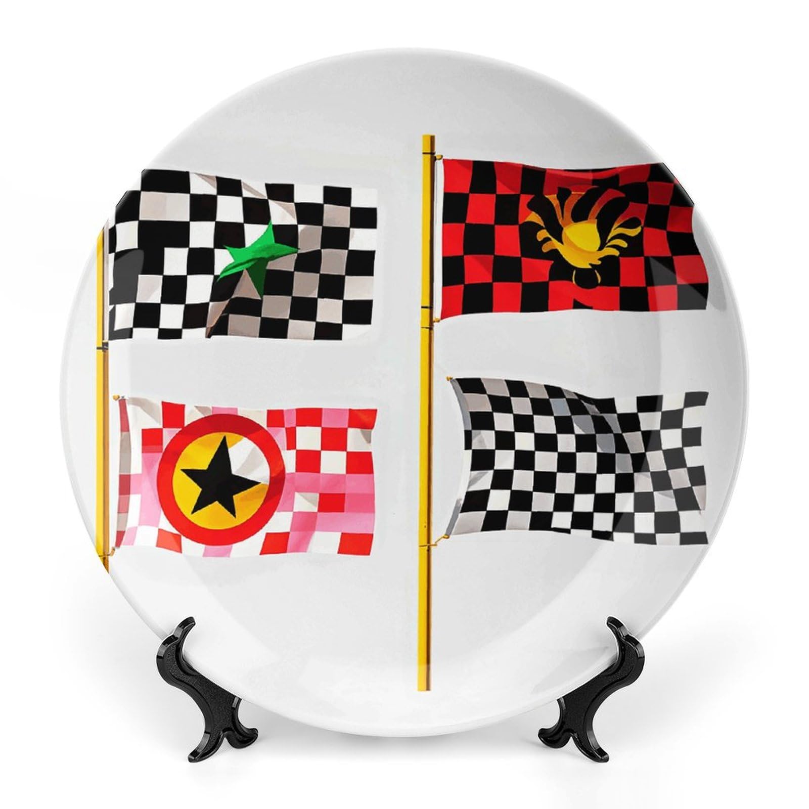 Assiette à salade drapeaux de course en porcelaine pour sublimer vos repas de cuisine