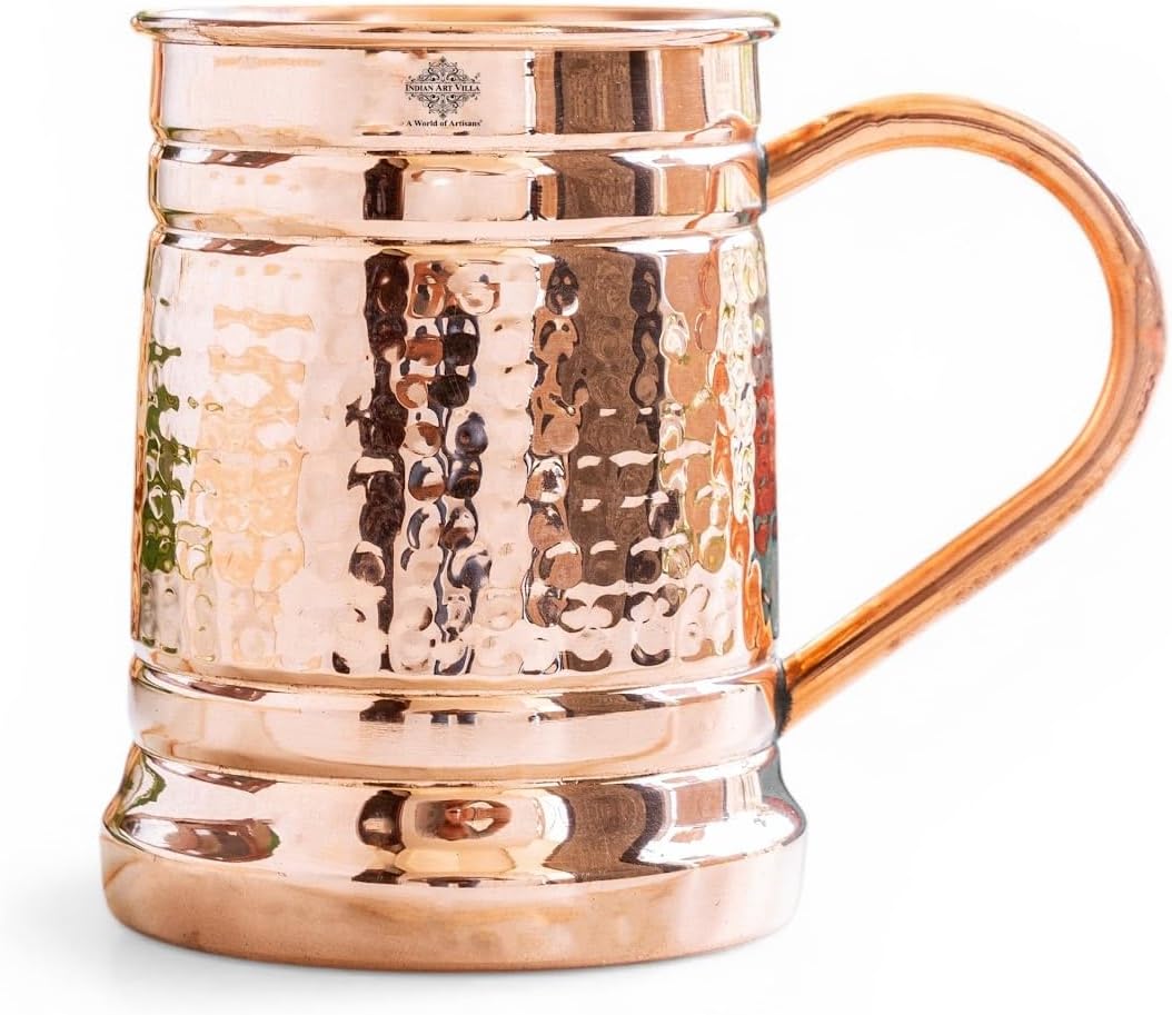 INDIAN ART VILLA Hammered Pure Copper Big Moscow Mule Mug Cup, Drinkware & Barware, Hotel Restaurant, 600 ML
