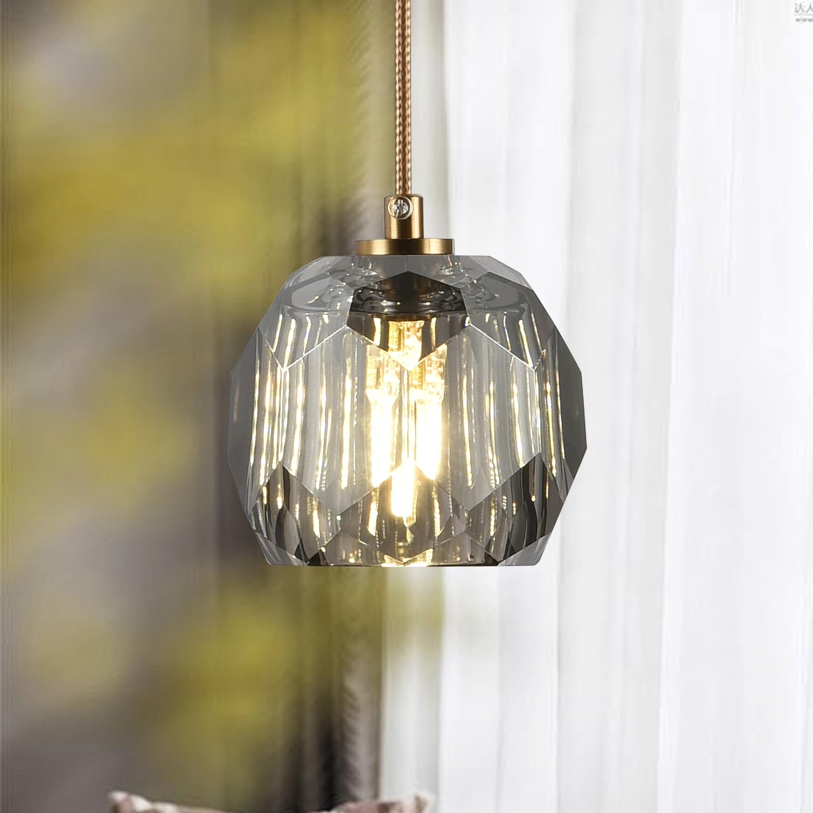 Kenolia Modern Farmhouse Pendant Lights, Brass Smoke Crystal Hanging ...