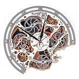 Automaton Bite 1682"White and Gray" Large Wall Clock Moving Gears, Mechanical Silent Wall Art, Home