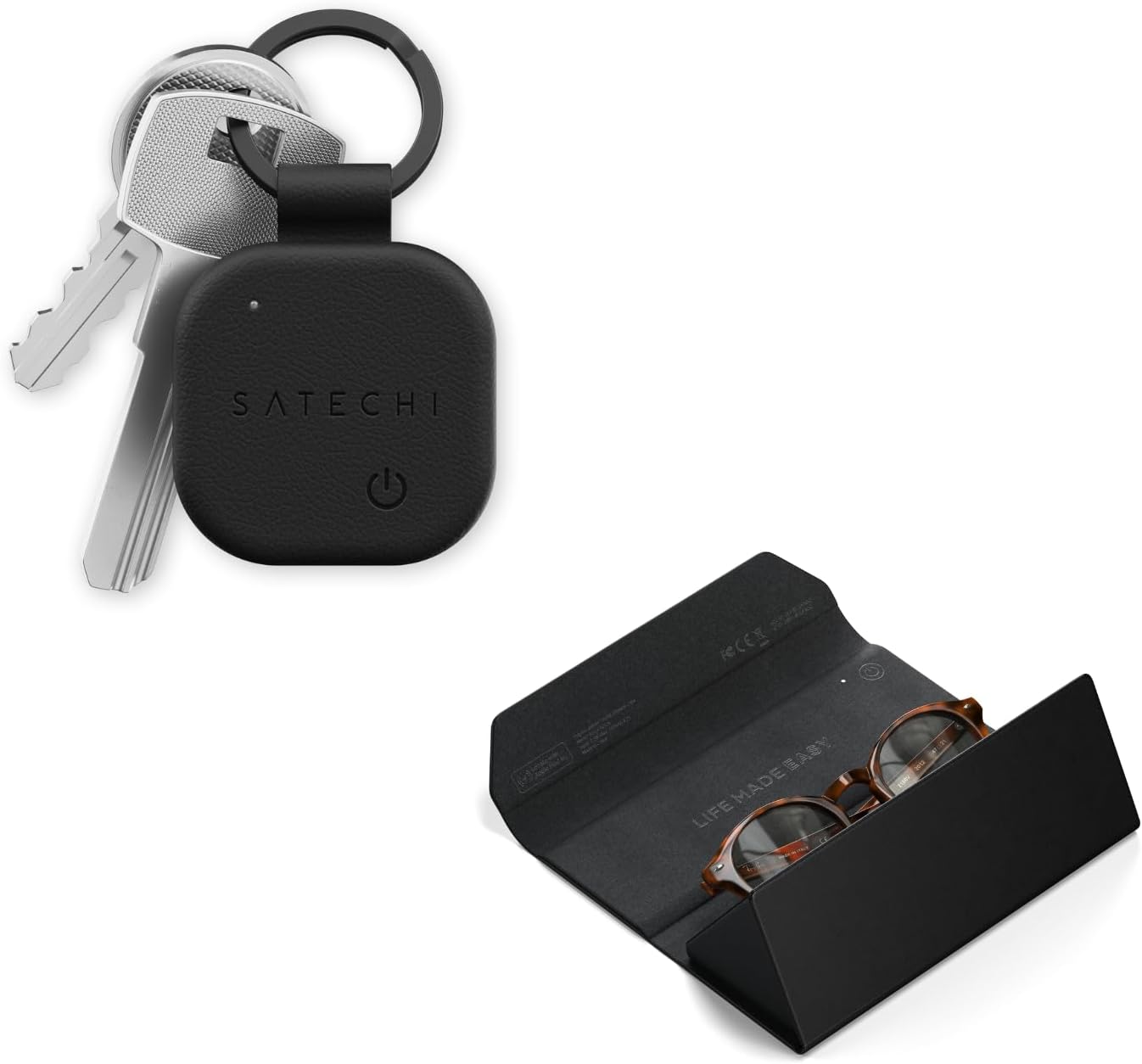Satechi FindAll with Find My, Keychain & Glasses Case, Wireless Rechargeable, Location Tracker - Black