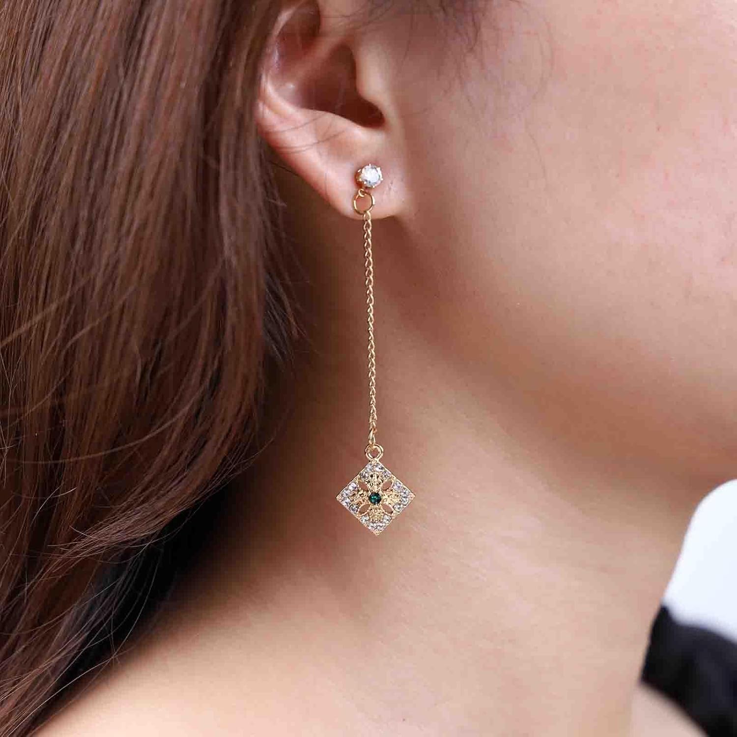 Boho Crystal Square Drop Earrings Gold Filigree Square Earrings Vintage Cz Square Dangle Earrings Tiny Rhinestone Stud Earrings Jewelry for Women - Image 2