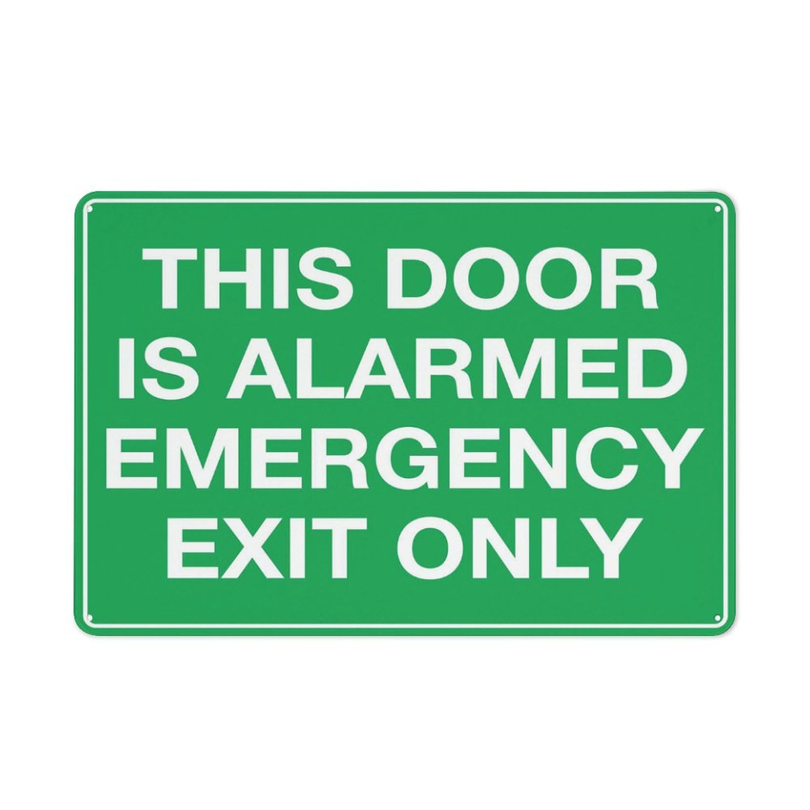 This Door Is Alarmed (Emergency Exit Only) Sign, 8x12 Inch Metal Aluminum, Pre-Drilled Holes for Easy Mounting, Indoor/Outdoor Use for Fence, Door, Gate