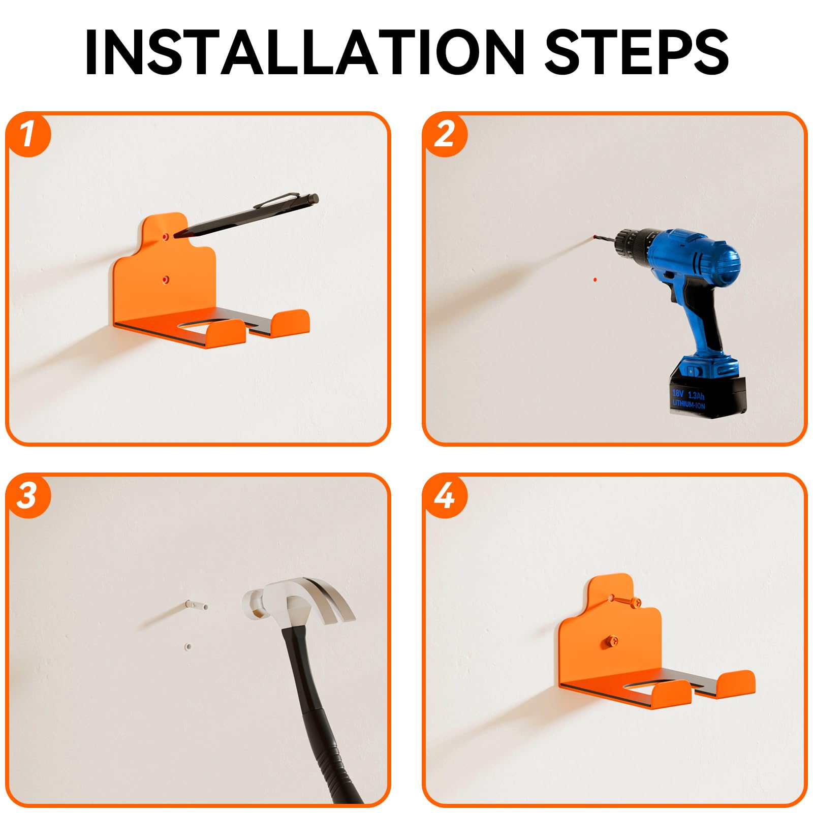 Sulythw 2 Pack Trimmer Rack Orange Garage Garden Power Tool Hanger For Grass Trimmer, Hedge Trimmer, Garage Wall Weed Eater Hanger Holder Garage Trimmer Power Tool Organizer Storage Wall Mount