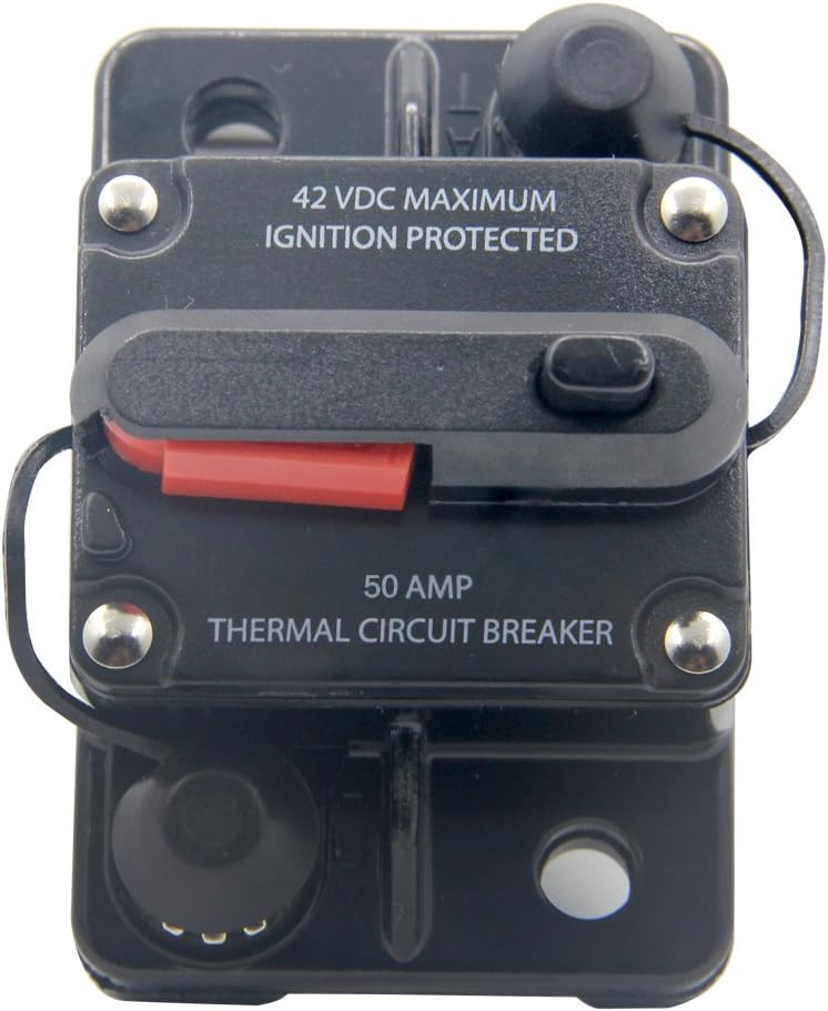 12V/24V/42V DC 50 Amp Circuit Breaker for Trolling Motor Auto Car Marine Boat Bike Stereo Audio Terminal Inline Fuse Inverter Manual Reset 50A