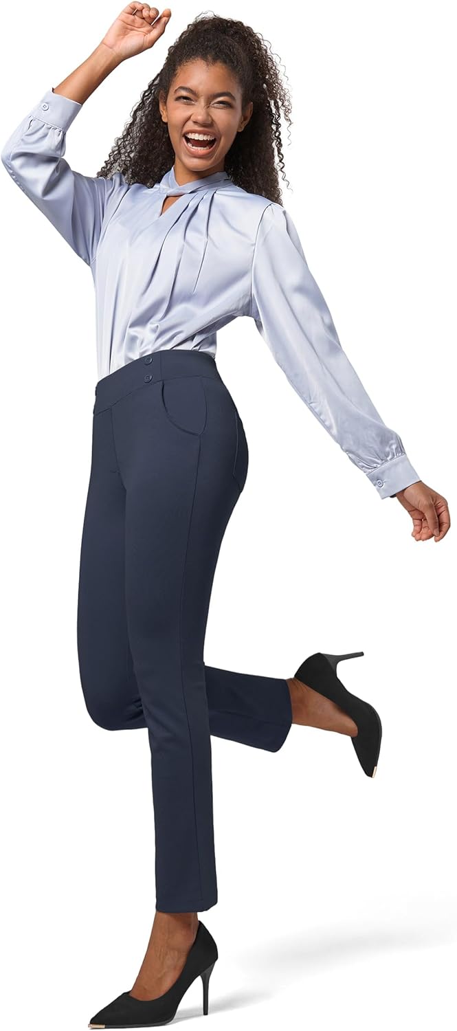 Willit Women's Yoga Dress Pants Stretch Business Work Casual Pants High Waisted Cropped Office Pants 27" - Image 6