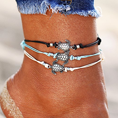Image of Softones Blue Starfish Turtle Anklet Multilayer Charm Beads Sea Handmade Boho Anklet Foot Jewelry for Women