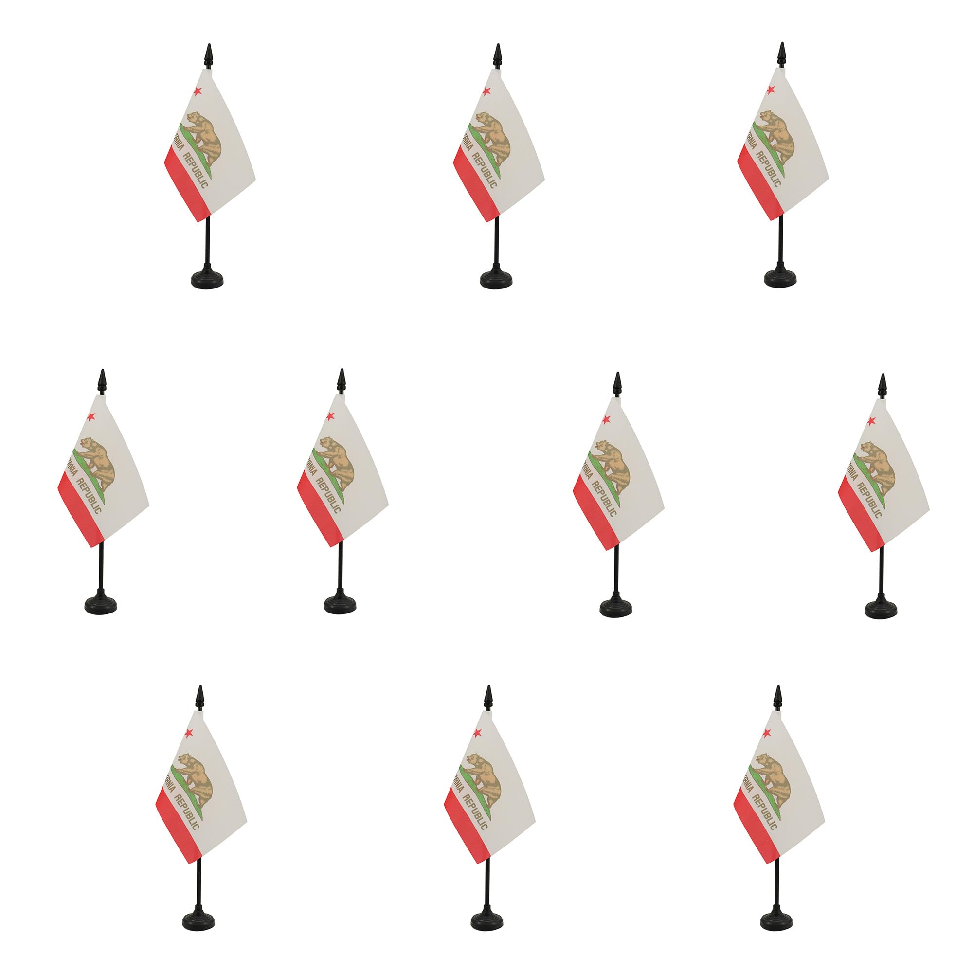 AZ FLAG - Set of 10 California Table Flag 4'' x 6'' - 10 Small Californian Office Flags 100% Polyester 15 x 10 cm - Mini Desk Flag with 10'' Pole and Black Plastic Base