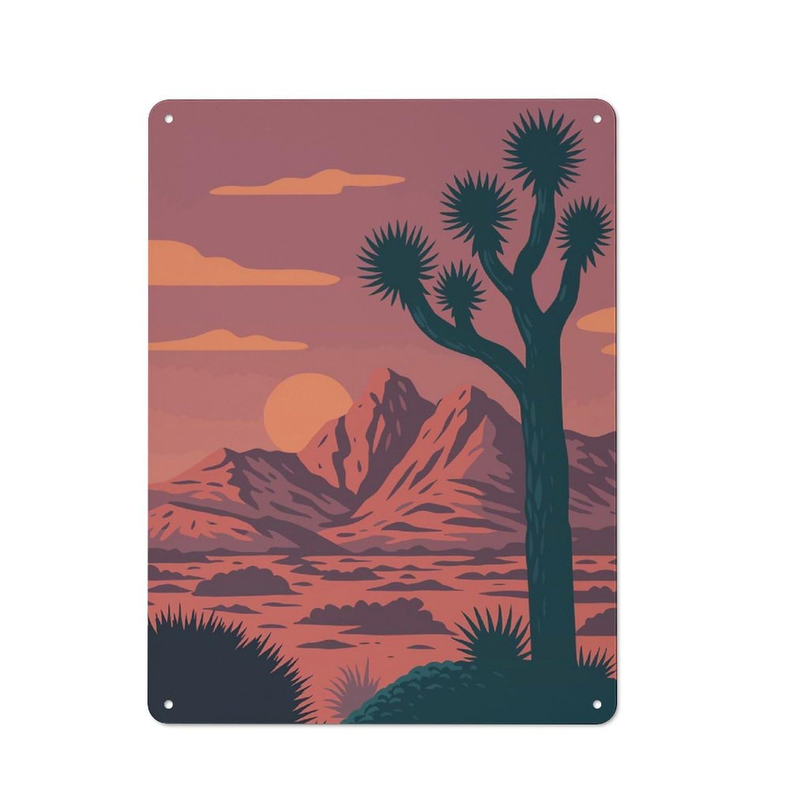 Classic Joshua Tree Desert Park National Retro Sunset Vector Art Print Metal Wall Sign 40x30cm, Pub Wall Decor for Diner, Restaurant, Shed Or Kitchen
