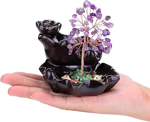 Miniatura 3 de Jovivi Soporte de incienso de reflujo con árbol de cristal de amatista, quemador de incienso en cascada, juego de soporte de incienso de cerámica de