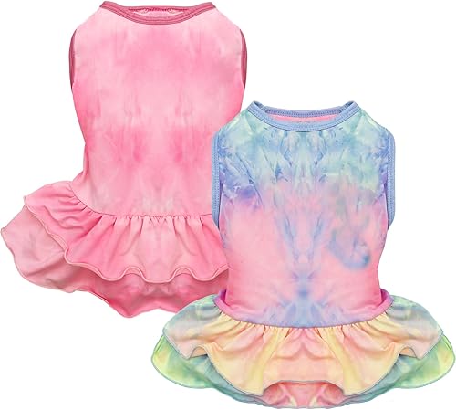 cyeollo Paquete de 2 vestidos para perro, ropa de primavera y verano, vestidos transpirables para perros pequeños y niñas, teñido anudado, talla XL