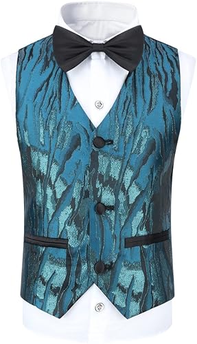 Miniatura 4 de SWOTGdoby Trajes de vestir para niños de 3 piezas, ajuste delgado, trajes de esmoquin para niños, chaqueta formal, chaqueta, pantalones, chaleco