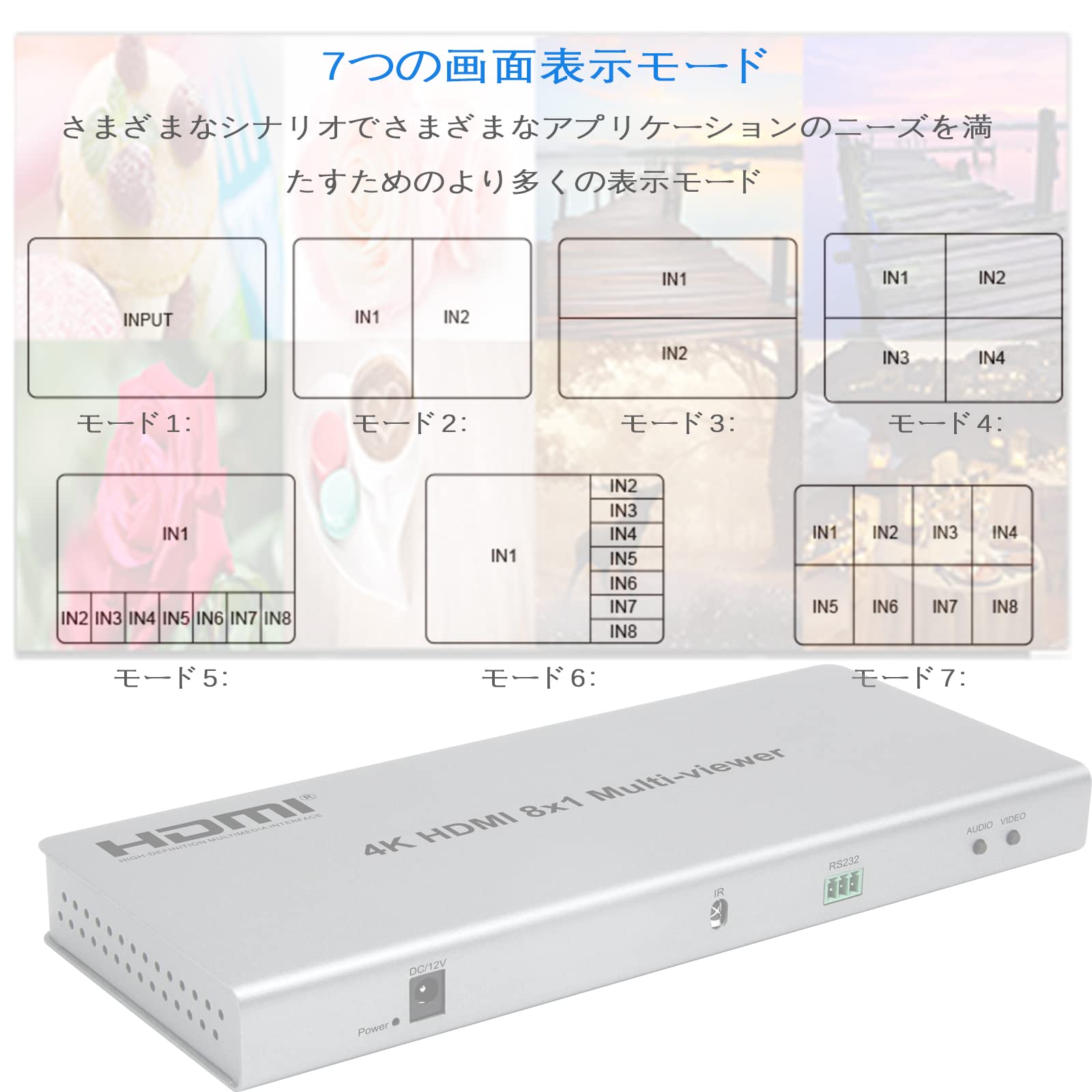 Amazon.co.jp: 4K HDMI画面分割切替器 マルチビューワー 8入力1出力，8