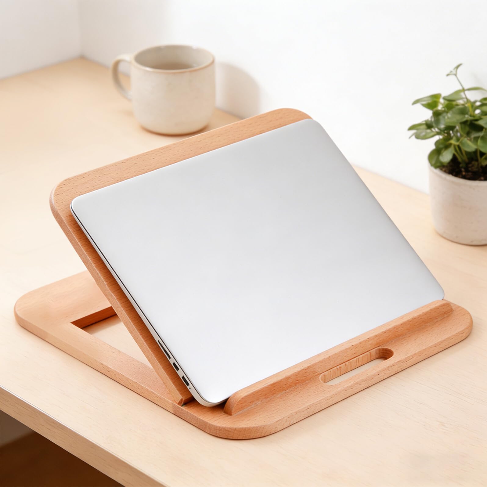 Supporto da Scrivania in Legno per Laptop Ventilato Regolabile a 6 Livelli, Ergonomico Portatile per Notebook Fino a 16 Pollici, per Postazione di Lavoro, Studio e Viaggi