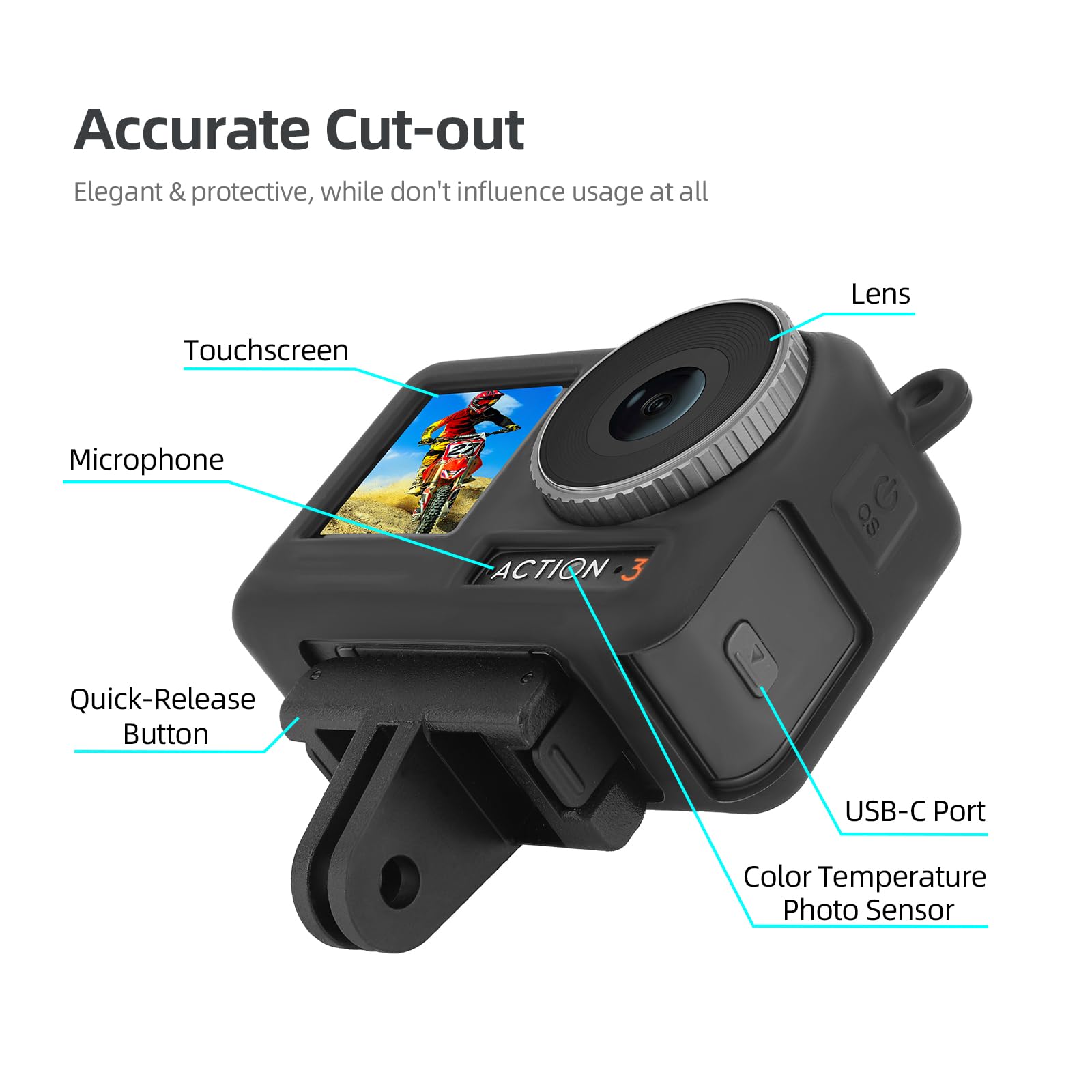 Support Dragonne Silicone + Étui Protection GO 3 – Sangle Réglable Multifonction