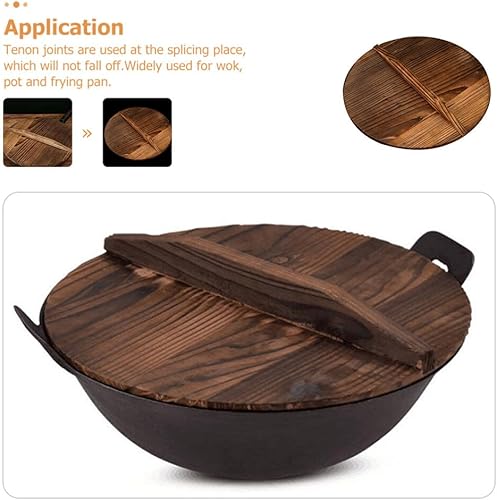 Miniatura 4 de Luxshiny Tapa de madera Wok Tapa de madera para wok, cubierta de olla de cocina de 11.8 in, cubierta de tapa de wok de madera antiderrame con