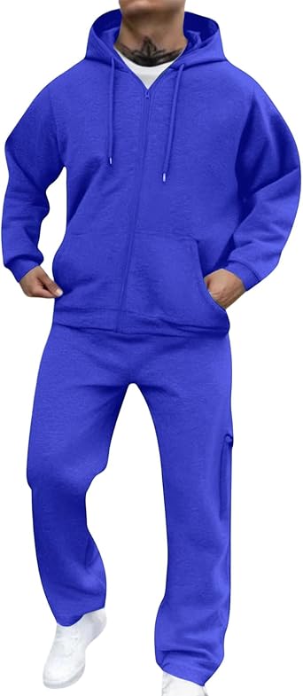 MenS Casual Sweatsuits 2 Piece Set Running Full Zip Tracksuit Cozy Fashion Fleece Jackets And Pants Outfit