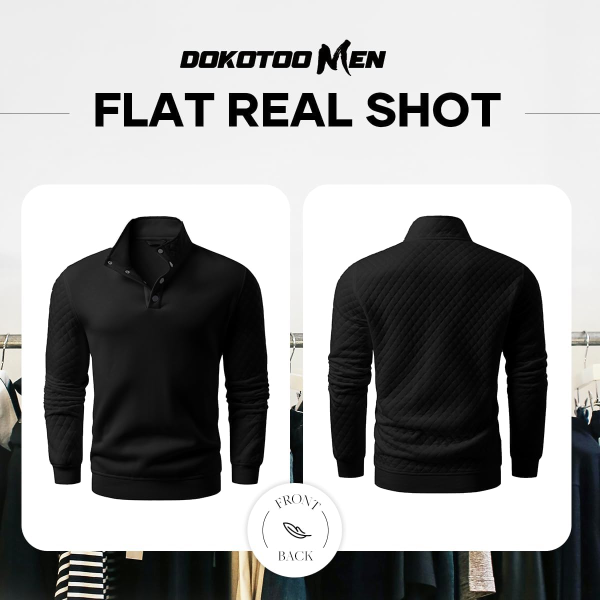 Quilted Sweatshirts for Men Quarter Button Pullover Sweater Casual Mock Neck Thermal Fleece Pullover Sweatshirt - Image 7