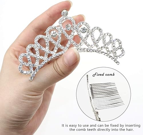 Miniatura 2 de NODG 3 tiaras plateadas para mujer, mini coronas de diamantes de imitación de princesa con peine para recuerdos de fiesta, Cristal Diamante falso