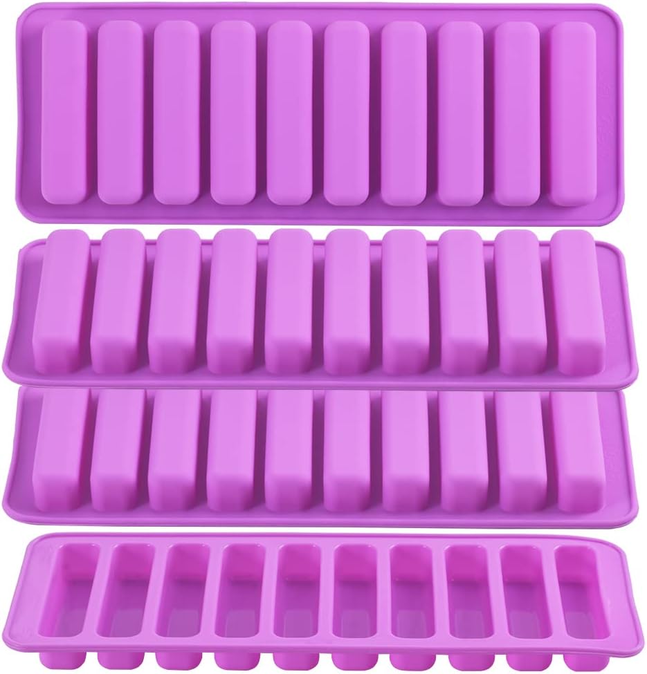 Newk Finger Shaped Silicone Molds, 4 Packs 10-Cavities Rectangle Chocolate Bar Mold for Croquette, Dog Treats, Crayons, Ice Cubes