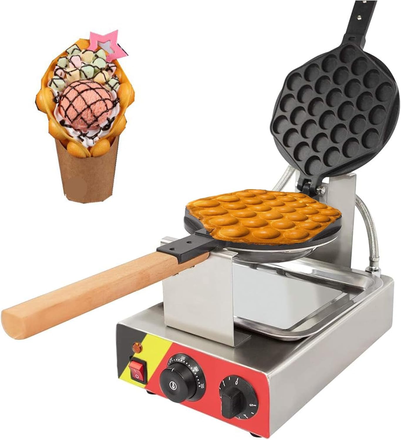 Piastra per waffle elettrica con rivestimento antiaderente (1400 W) per waffle d'uovo di Hong Kong, piastra per waffle fai da te, adatta per uso domestico e commerciale