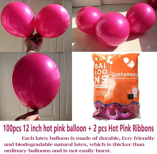 Miniatura 2 de 70 globos de fiesta de color rosa intenso, de látex y de 12 pulgadas para decoración de bodas, cumpleaños de niño y despedidas de soltera (con cinta
