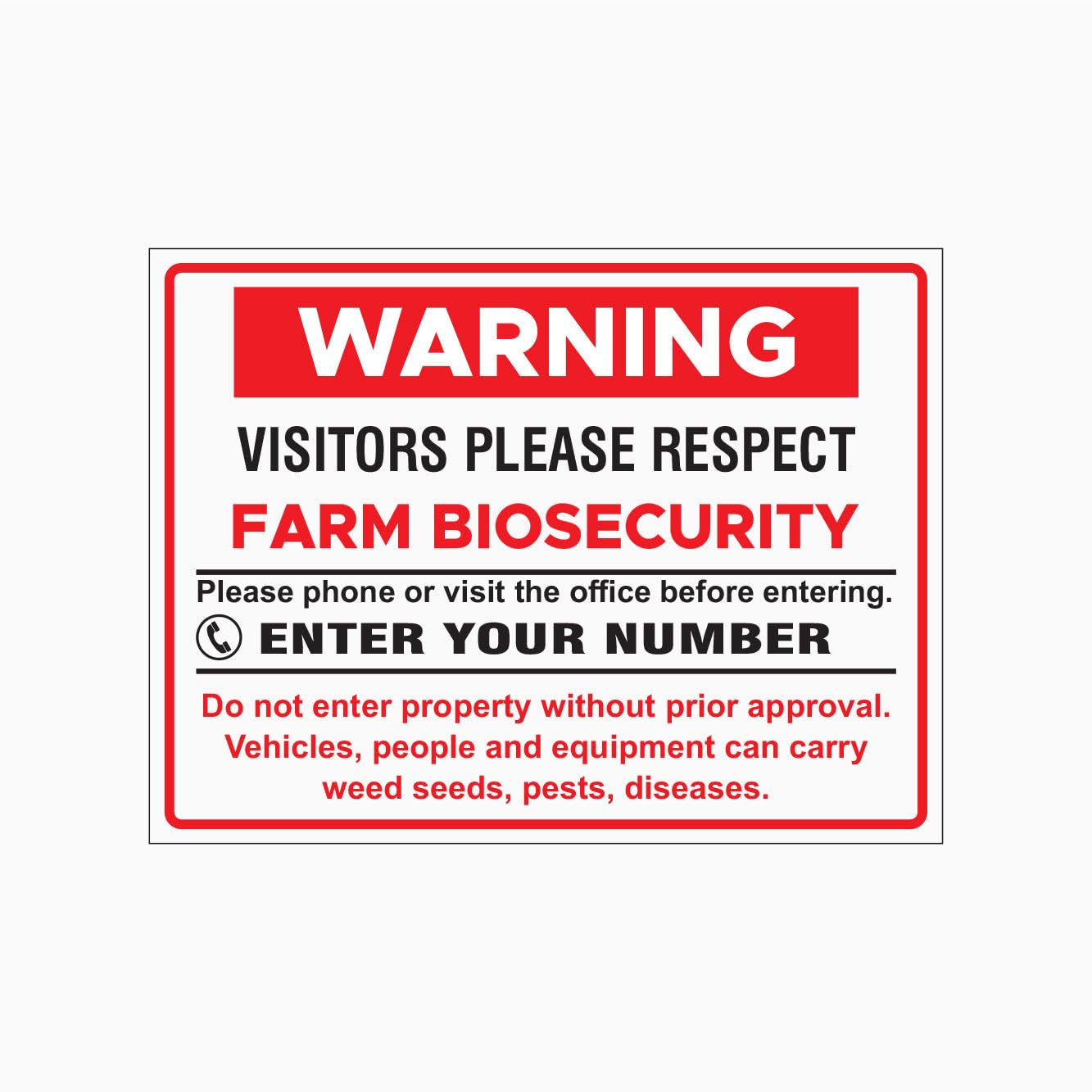 WARNING VISITORS PLEASE RESPECT FARM BIOSECURITY Sign, 12x8 Metal Tin Sign, Please follow farm biosecurity rules.