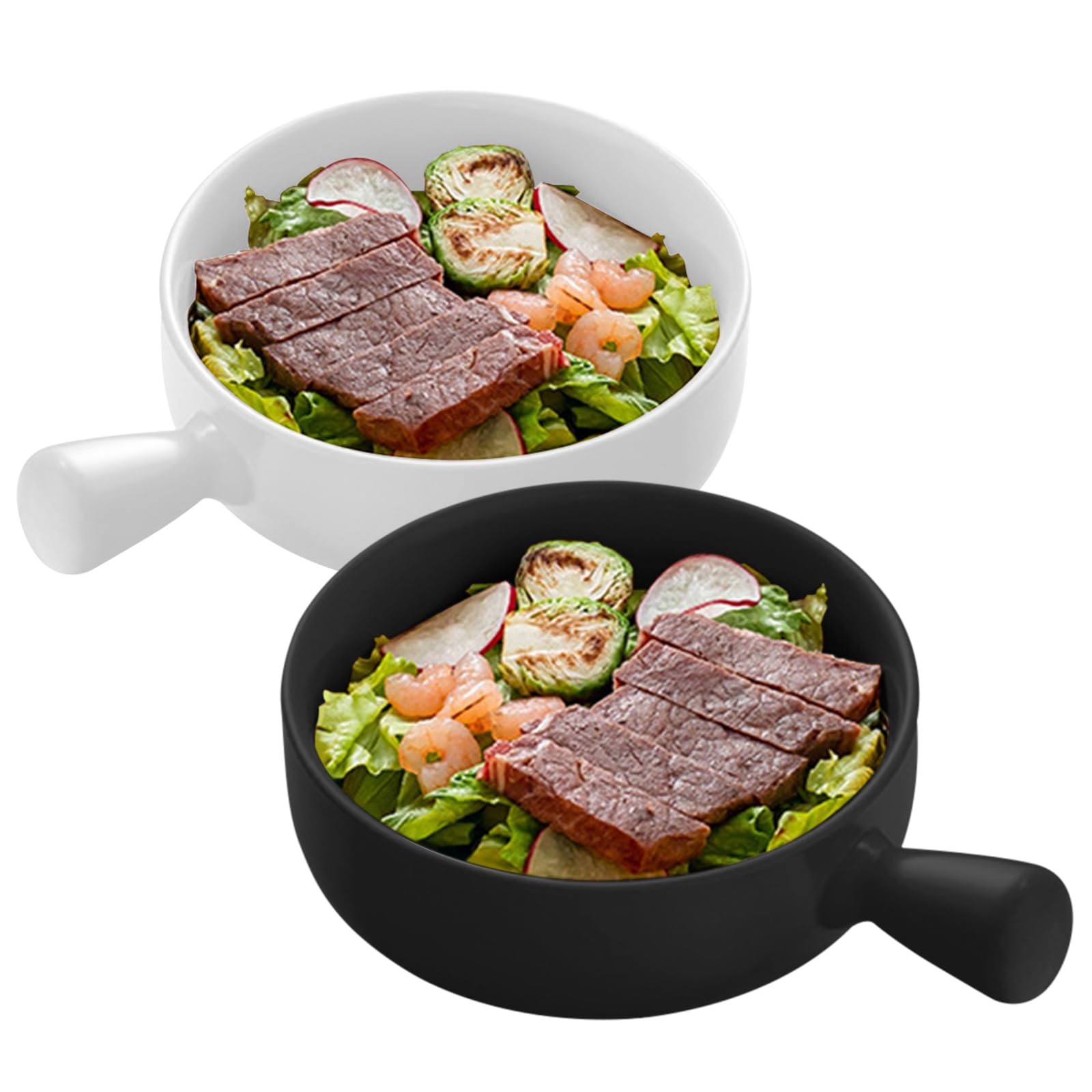 Bowl,2pcs Tazones Para Desayuno,660 Ml Cuencos Sopa,Sopera De Porcelana Con Asas,Cuencos De Postre,Cuencos Para Cereales,Tazas De Sopa Con Asa,Ensaladera,Tazones De Consomé Cerámica(Negro+Blanco)