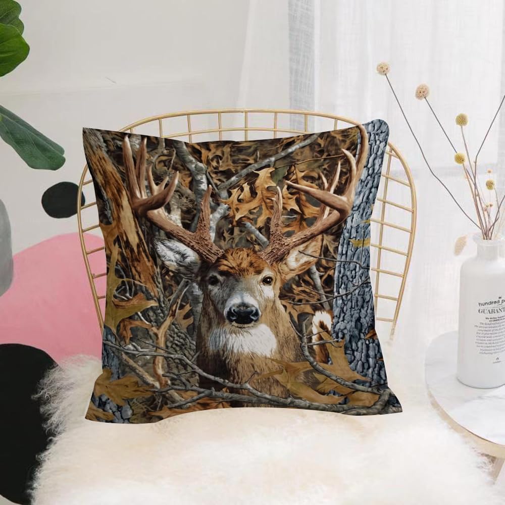 HYMSXW Cushion Cover,Throw Pillow Case Home Decorative for Living Room Bedroom Sofa Chair 20X20 Inch,Deer, close-up of the male deer among withered branches and yellow leaves,Pillowcase 50X50cm