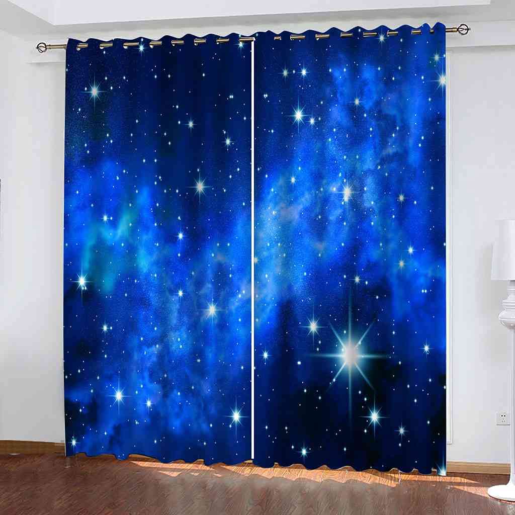 Rideau occultant enfant bleu ciel étoilé 200x160 cm à oeillets isolant